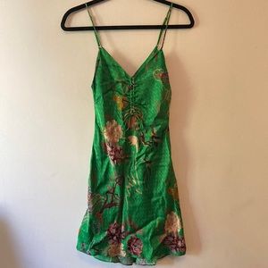 Zara tropical print satin slip dress mini length size XS